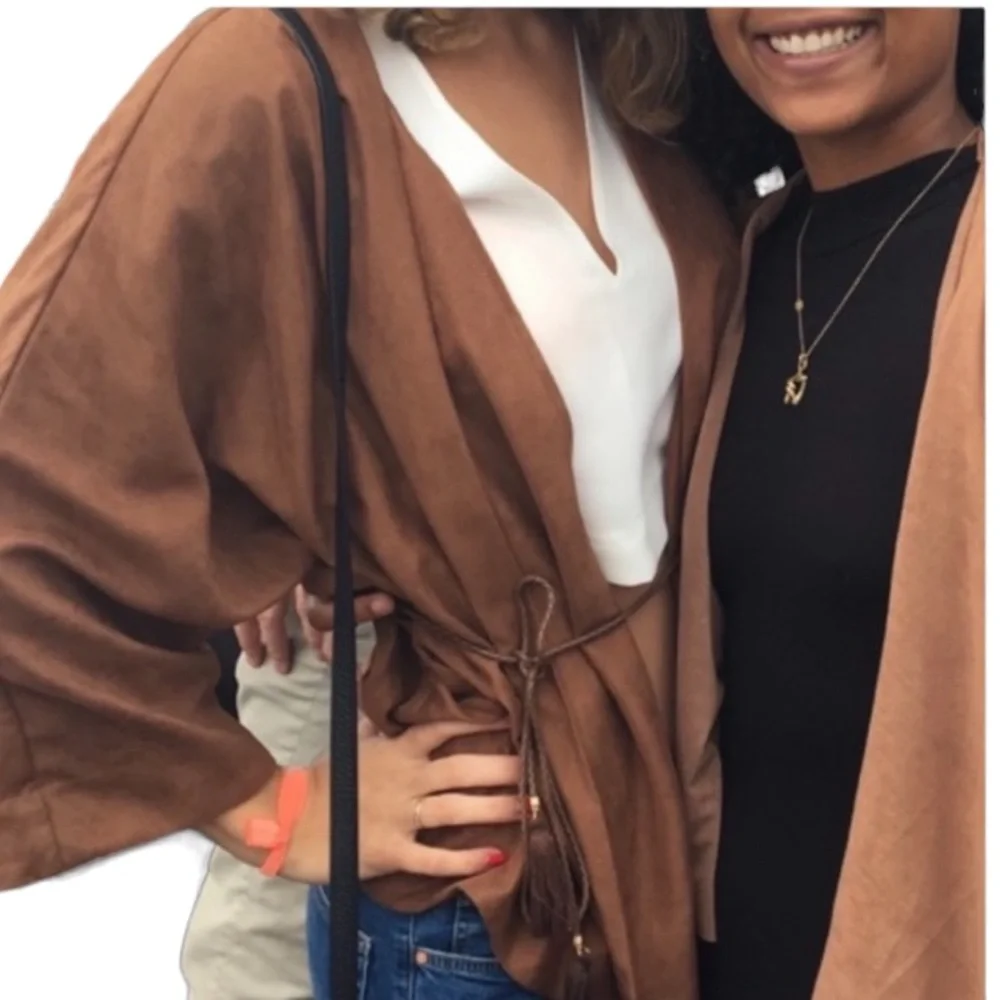 ZARA WATERFALL JACKET FAUX SUEDE CAMEL COLOR
